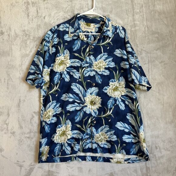 TOMMY BAHAMA Size XL 100% Silk Blue Men’s Floral Hawaiian Camp Shirt - Picture 1 of 7